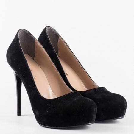 Елегантни черни дамски обувки на висок ток със скрита платформа m019nch
