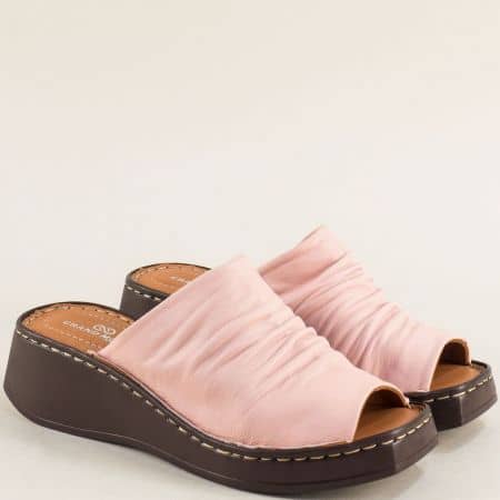 Дамски чехли от естествена кожа в розово m0514rz