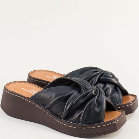Дамски комфортни чехли естествена кожа в черно m0521ch