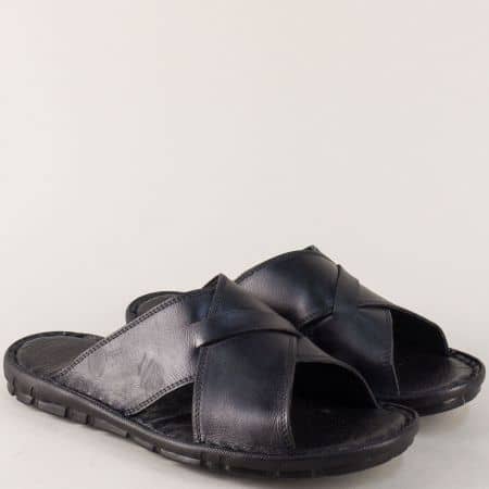 Шити мъжки чехли от естествена кожа в черен цвят m100ch
