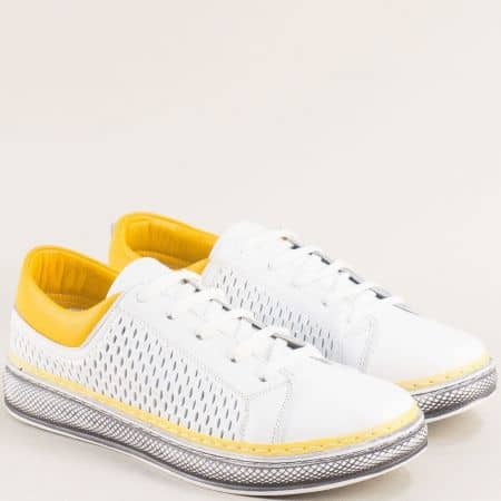 Дамски обувки естествена кожа в бяло и жълто m1101bj