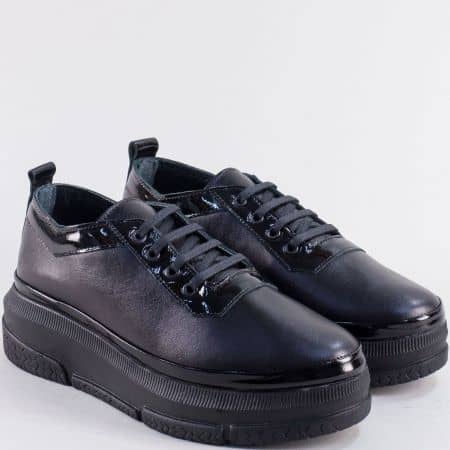 Дамски обувки на платформа естествена кожа в черно m1552ch