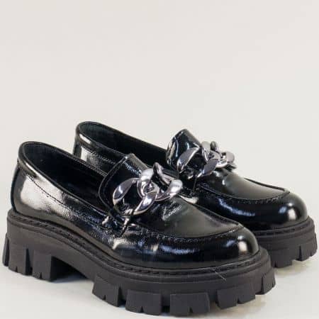 Черен лак дамски обувки на платформа m2000lch