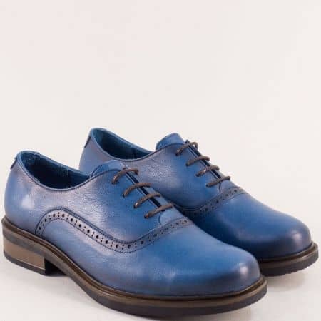 Синя кожа дамски обувки нисък ток m2002s
