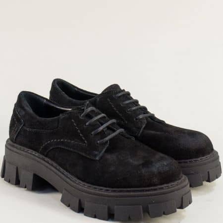 Естествен велур черни дамски обувки  m2010vch