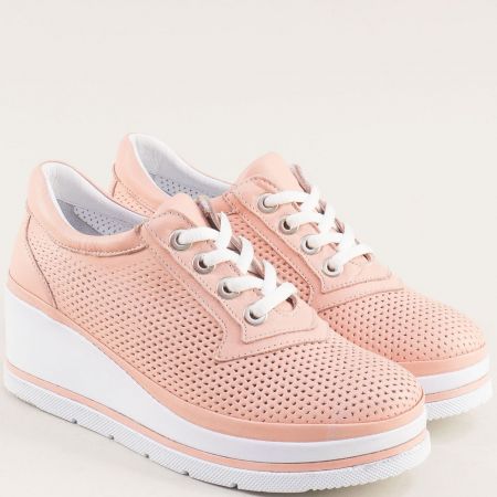Комфортни дамски обувки от естествена кожа в розов цвят m2011rz