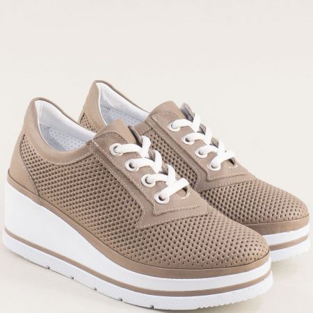 Ежедневни дамски обувки на бяла платформа в кафява кожа m2011tbj
