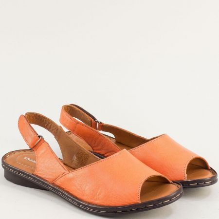 Равни оранжеви дамски сандали естествена кожа m2027o