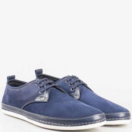Мъжки обувки с връзки от естествен набук в син цвят m221ns
