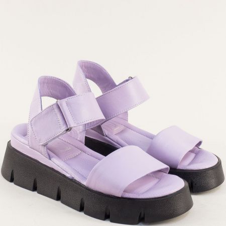 Лилави дамски сандали на черна платформа естествена кожа m2541l