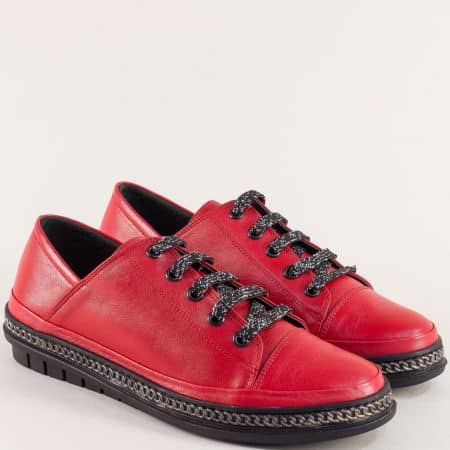 Червени дамски обувки с връзки от естествена кожа m305chv