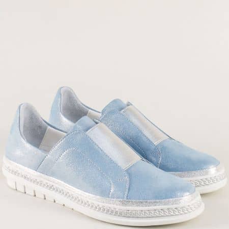 Сини дамски обувки с перлен блясък от естествена кожа  m306ss