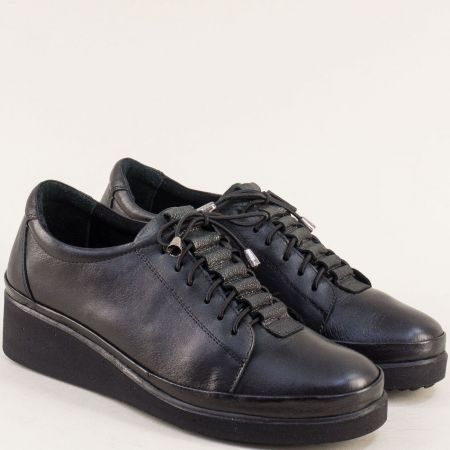 Черни дамски обувки с ластични връзки естествена кожа m3500ch