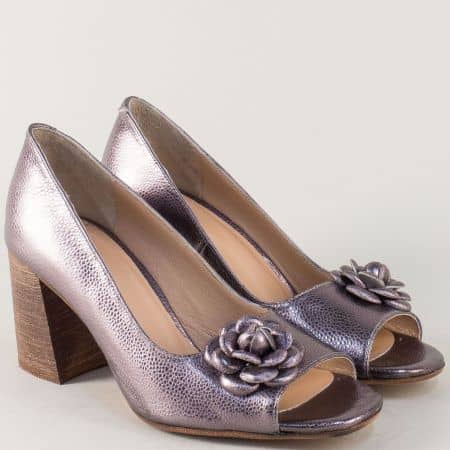 Бронзови дамски обувки от естествена кожа на висок ток m411brz