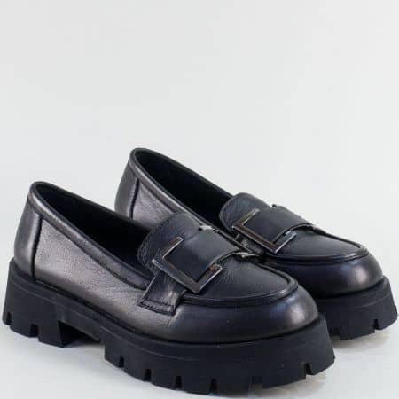 Дамски обувки на платформа естествена кожа в черно m48ch