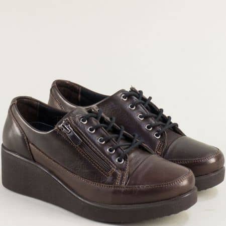 Дамски тъмно кафяви обувки от кожа m5000kk