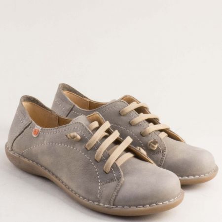 Кофортни дамски обувки с ластични връзки в сива кожа m5125nsv