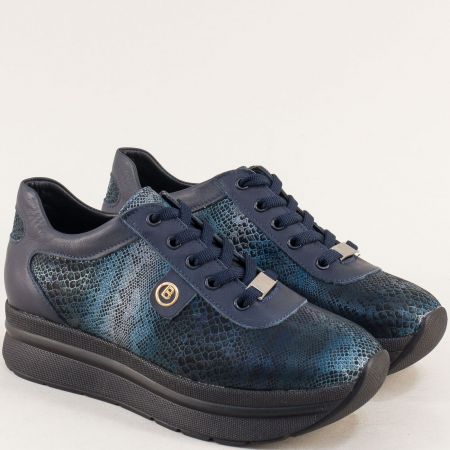 Сини дамски обувки естествена кожа с закачлив принт m520szs