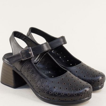 Дамски сандали на ток в черна ефектна естествена кожа m5222ch