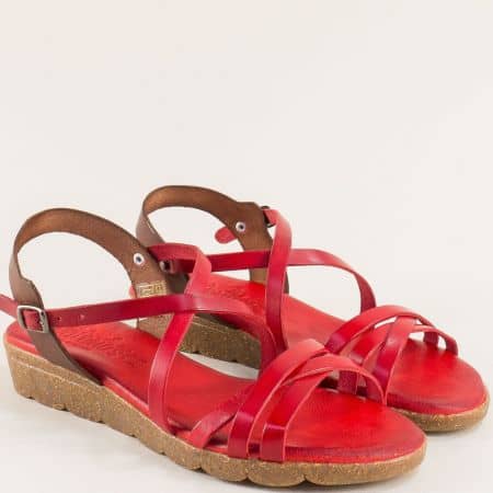 Дамски сандали на платформа естествена кожа в червено m6111chv