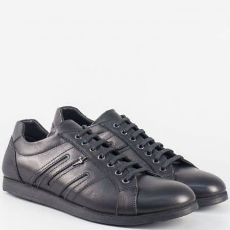 Мъжки спортни обувки с връзки от естествена кожа в черен цвят m63ch