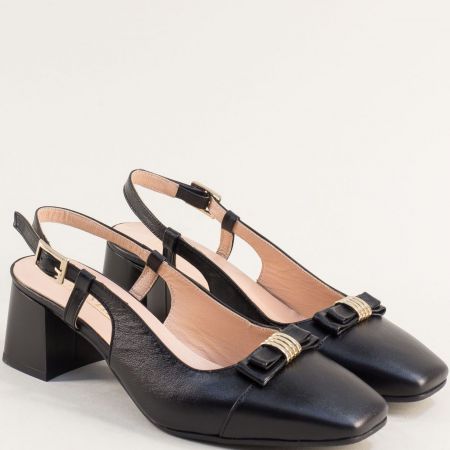 Дамски обувки с отворена пета естествена кожа в черен цвят m7003ch