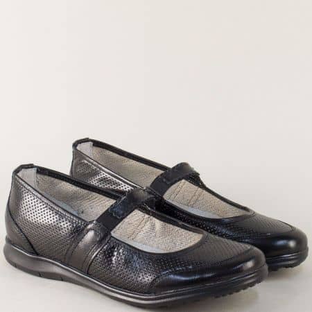 Черни дамски обувки на равно ходило от естествена кожа m702ch