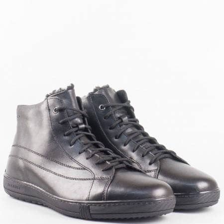 Мъжки комфортни обувки, тип кец, изработени от висококачествена естествена кожа на български производител в черен цвят m7892ch