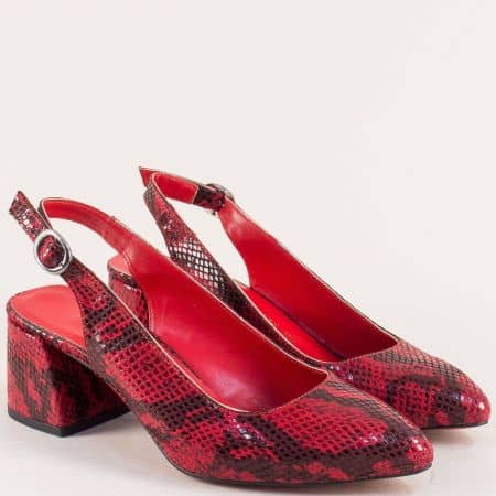 Червени дамски обувки с отворена пета и змийски принт m798zchv