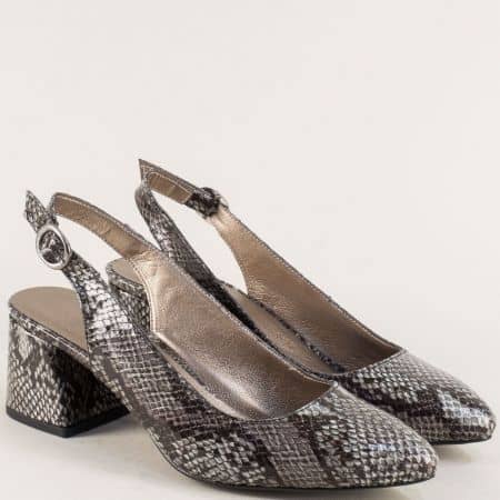 Сребърни дамски сандали със змийски принт на ток m798zsv