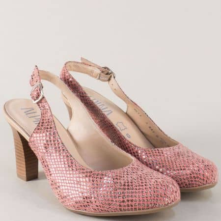 Стилни дамски обувки от естествена кожа в розов цвят на висок ток m917zrz