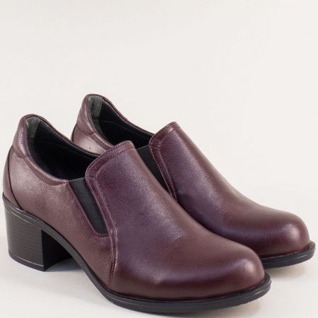 Комфортни дамски кожени обувки на среден ток в бордо m951bd