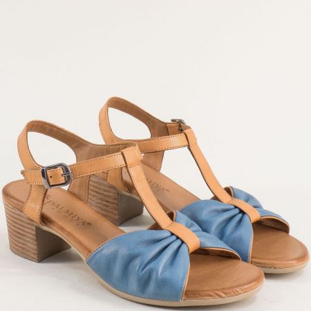 Дамски сандали естествена кожа в син цвят на ток m982sk