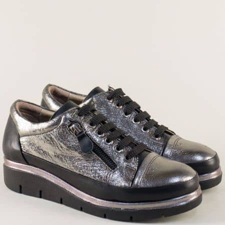 Дамски спортни обувки от естествена кожа на лека платформа в сребрист цвят ma1110chsr