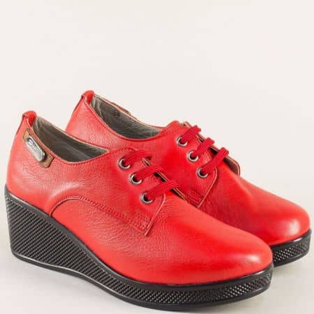 Червени дамски обувки с връзки на клин ходило 130143chv1