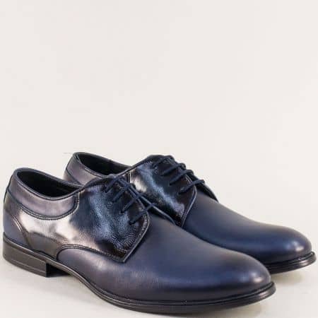 Тъмно сини мъжки обувки от естествен лак и кожа ma145sls