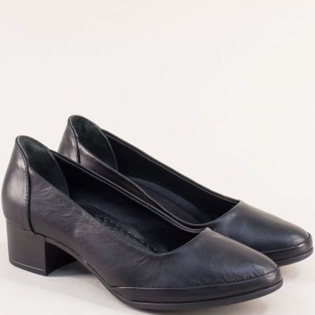 Изчистени дамски кожени обувки на нисък ток в черно ma2009ch
