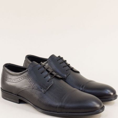 Елегантни мъжки обувки с връзки в черна кожа ma2103ch