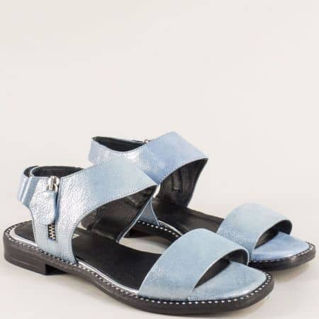 Сини дамски сандали с лепка от естествена кожа ma210ss