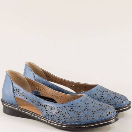 Сини дамски обувки с перфорация от естествена кожа ma300s