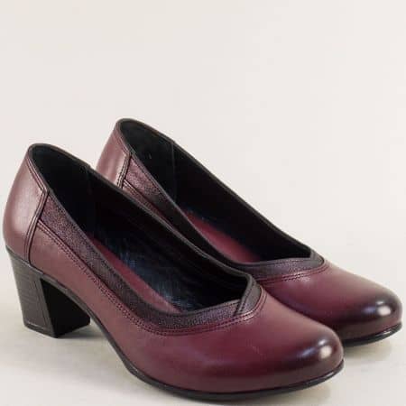 Дамски бордо обувки естесвена кожа на ток ma340bd
