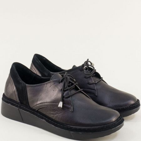Дамски обувки естествена кожа и велур в черен цвят  на равно ходило ma6000chnch