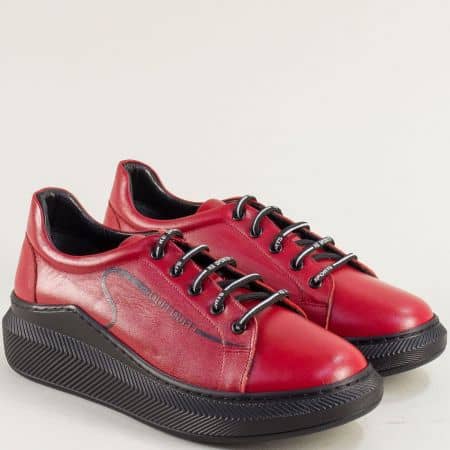 Червени дамски обувки естествена кожа с връзки ma703chv