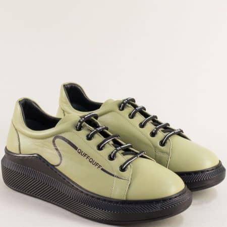 Дамски зелени обувки естествена кожа ma703z