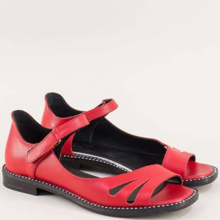 Равни дамски сандали на с кожена стелка в червен цвят ma710chv