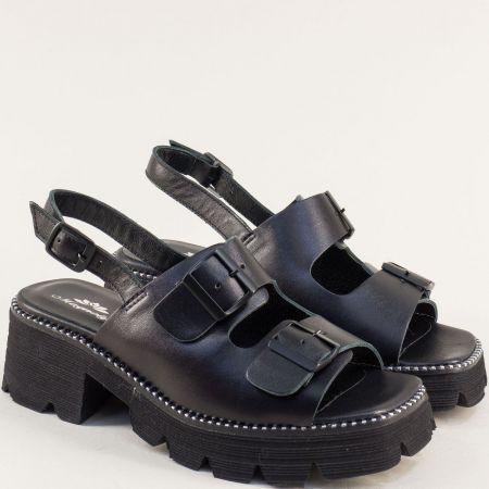 Черни дамски сандали на фешън платформа от естествена кожа mag1056ch