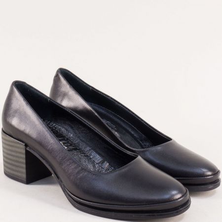 Изчистени дамски черни обувки на среден ток естествена кожа mag1806ch