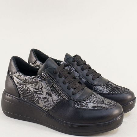 Черни дамски обувки естествена кожа със змийски принт mag3802zch