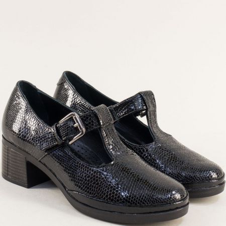 Черна дамска обувка от естествена кожа  на ток mag438krlch