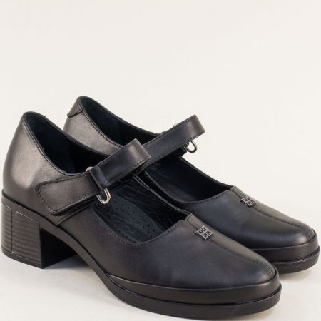 Черна кожена обувка на ток с велкро закопчалка mag456ch